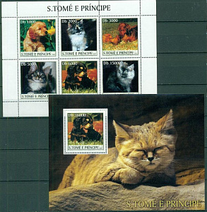 Сан-Томе и Принсипи, 2003, Собаки, Кошки, лист, блок